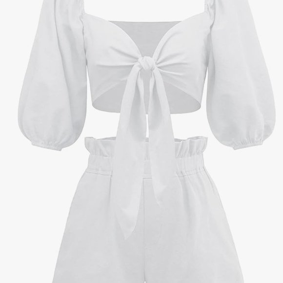 In The Style Two Piece Short and Crop Top Set, White - Picture 6 of 8